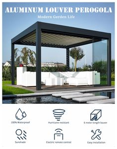 Kits Pergola motorisées à toit rétractable Pergola bioclimatique Auvent rétractable électrique extérieur aluminium - Product Image 2