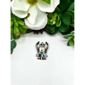 Pendentif/Épingle Zuni fait main en argent sterling avec pierres multicolores, plaqué rhodium, breloque religieuse ornée d'améthyste et de perles - Product Image 1