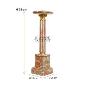 Pedestal de Mármol Rosa de Lujo con Columna Acanalada y Detalles Ornamentales de Latón - Product Image 6