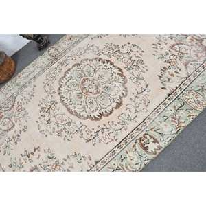 Classique Beige Marron 5,1 X 8,1ft Vintage Turc Tapis Patchwork Motif Laine Faux Lapin Fourrure Latex Rectangulaire Couloir Chevet - Product Image 5