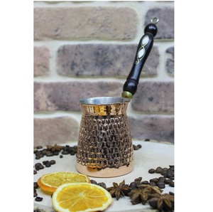 Cafetière turque en laiton et cuivre avec poignée en bois, vaisselle, tasse à café, décoration de table pour la maison, la cuisine, le restaurant, l'hôtel, les fêtes - Product Image 1