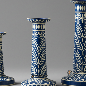 ชุดเชิงเทียนฝังกระดูกสีฟ้าทำด้วยมือเชิงเทียนตกแต่งลายดอกไม้ผู้จำหน่ายในอินเดีย - Product Image 4