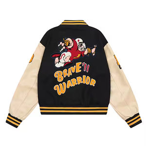2025 Custom PU Leather Sleeve Men's Winter Varsity <b>Jacket</b> with Stand Collar and Pattern Design - Product Image 6