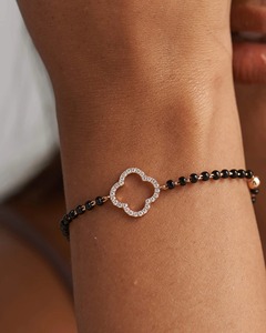 Clover Diamond Mangalsutra Bracelet 0.24 Ct Natural Diamond G-H Color VS-SI Clarity 14K <b>Solid</b> <b>Gold</b> Customizable Design Idea - Product Image 1