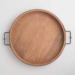Plateau de service en bois rond moderne fait à la main avec poignée en métal élégante pour pâtes Burgers Fast Food Tea Home Decor Mariages - Product Image 1