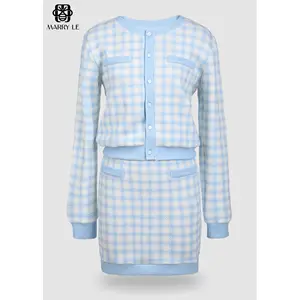 DAINTY BABY BLUE WOMEN CASUAL <b>LONG</b> SLEEVE WOOL <b>CARDIGAN</b> & MINI SKIRT TWO PIECE SET-MD02 Winter - Product Image 1