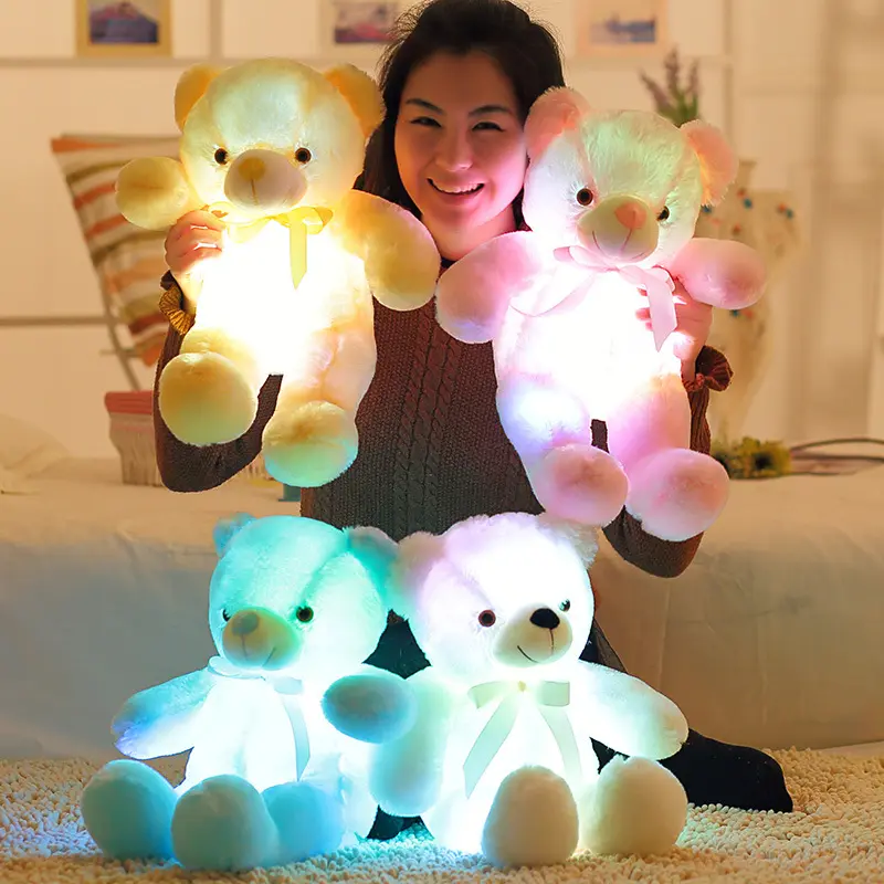 Último 2024 lindo oso de peluche colorido Alpaca muñeco de peluche con iluminación LED Animal de peluche juguete suave para decoración de la casa y regalos para niños