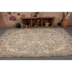 Alfombra de lana verde Beige Oriental Vintage 6,2 X 10.2ft diseño turco clásico hecho a mano Patchwork rectángulo látex respaldo para adolescentes - Product Image 4