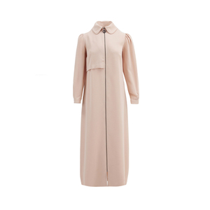 Beige Satin <b>Zip</b>-Up <b>Abaya</b>-Modest Straight Silhouette - Product Image 1