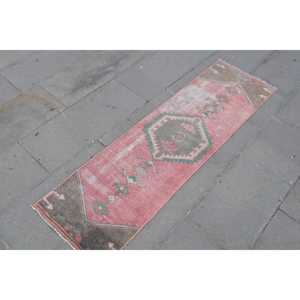 Turkish Vintage Rug 1.4x4.9 ft, <b>Red</b> Animal Print <b>Wool</b> Rug - Product Image 3