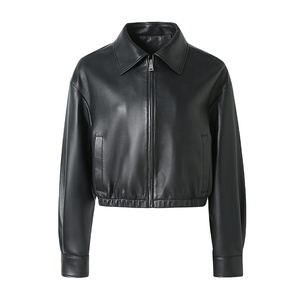 Chaqueta Corta de Motociclista para Mujer, Venta Caliente de Invierno, Chaqueta de Cuero de Oveja Genuino con Cierre y Solapa, al por Mayor OEM - Product Image 2