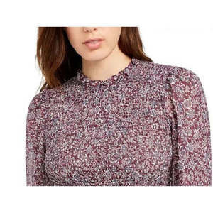 Q & a Top da donna con stampa floreale a smock viola taglia piccola - Product Image 2