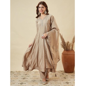 Ready To Wear Stitched Vichitra <b>Silk</b> With Embroidery Work Modern Look Ethnic Set Affordable Price Bulk Orders - Product Image 1