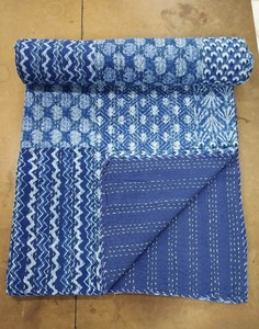 Trending Indigo Print Blue Dye Fabric Algodón Cosido a mano Manta Colcha Bohemian Kantha Ropa de cama de lujo Edredón de hotel - Product Image 3
