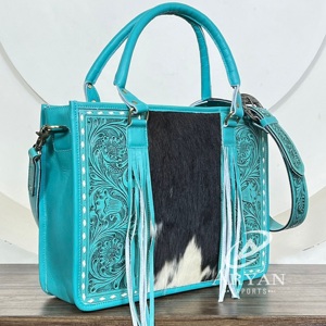 Bolso Tote de Cuero Hecho a Mano de Alta Gama para Mujer, Gran Capacidad, con Compartimento Oculto para Pistola y Borla, Bolso de Hombro Cruzado de Piel de Vaca - Product Image 1