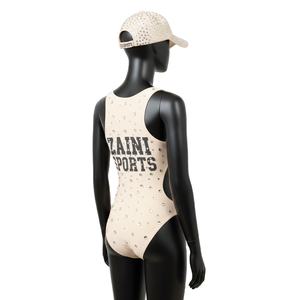 Traje de Baño de Una Pieza para Mujer, Premium, de Nailon y Spandex, con Pedrería Beige, Logotipo Personalizado con Técnica de Termotransferencia - Product Image 5