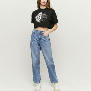 Camiseta Corta de Lona para Mujer con Diseño de Logotipo Personalizado, Impresión Digital, Ropa Urbana Moderna, Ecológica y Transpirable - Product Image 3