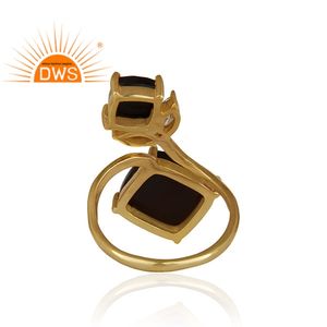Venta caliente de plata esterlina 18K chapado en oro Cz natural y piedras preciosas de ónix negro anillo de doble dedo Demi fabricante de joyería fina - Product Image 3