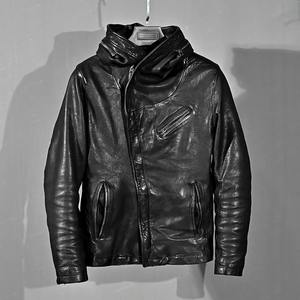 Peau de vache en cuir véritable moto veste Slim Style hommes noir Vintage épais imperméable coupe-vent - Product Image 1