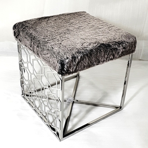 High Quality Laser Cut SS Fur Fabric Stool Mirror Finish Soft Fur <b>Cushion</b> Seat Design Multiple Sitting for Bedroom & Living Room - Product Image 6