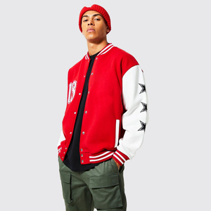 High Quality Custom Men's Varsity Leather <b>Jacket</b> with Stand Collar Thin Thickness and Front Logo Placement - Product Image 3