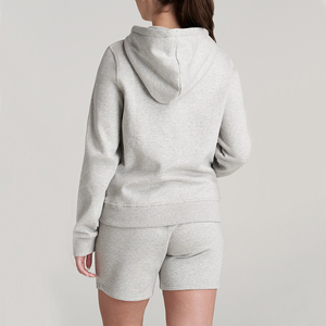 Sweat-shirt à capuche zippé personnalisé ensemble court motif solide Streetwear coton poly mélange polaire éponge française étiquette de Logo personnalisée - Product Image 2