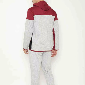 Ensemble de survêtement à capuche pour homme, gris et rouge, blocs de couleur, manches longues, fermeture éclair, poches latérales, tenue décontractée pour l'automne - Product Image 6