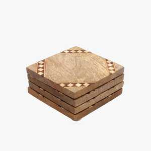 Sous-verres carrés en bois d'acacia Protection du dessus de table Comptoir et surfaces Taille 4 x 4 pouces - Product Image 3