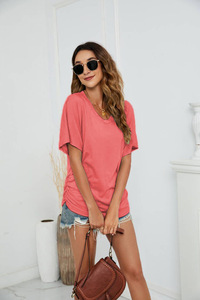 Camiseta de gran tamaño de algodón con estampado de hombros caídos de manga corta para entrenamiento de gimnasia con logotipo personalizado para mujer - Product Image 2