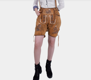 100% pantalones cortos de cuero genuino de alta calidad hechos en Bávaro Lederhosen pantalones cortos para mujer Trachten Lederhose - Product Image 6