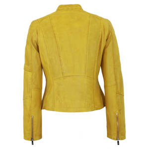 Nuevo abrigo de motorista de piel sintética XL para mujer de primavera, chaqueta de calle amarilla con cuello alto largo y ropa de abrigo de moda holgada - Product Image 5