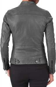 Veste en cuir véritable imperméable et coupe-vent avec fermeture éclair pour moto automne-hiver manteau court ample en cuir PU pour femmes - Product Image 2