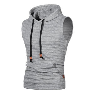 Haute qualité 100% coton hommes pull sans manches été cordon à capuche pour les entraînements de gymnastique entraînement musculaire - Product Image 4