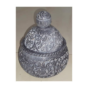 Décoratif sculpté pour la maison, porte-bougie chauffe-plat en marbre et pierre ollaire, forme artisanale avec motif floral, articles faits à la main parfaits - Product Image 1