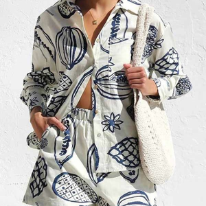 Femmes décontracté respirant à manches courtes impression Unique lin été pyjamas plage ensemble vêtements de nuit grande taille fabriqué au Vietnam - Product Image 5