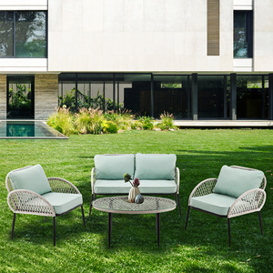 4 pièces meubles de patio PE osier rotin canapé sectionnel étanche extérieur jardin métal rotin canapé - Product Image 2