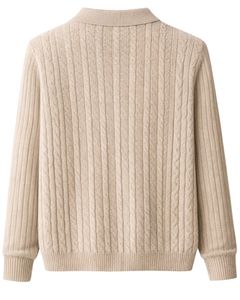 เสื้อโปโลถักลายแนวตั้ง แขนยาว คอติดกระดุม เนื้อผ้านุ่ม สีเบจ สำหรับฤดูหนาว รับสั่งซื้อจำนวนมากแบบขายส่ง - Product Image 2