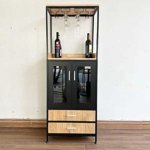 ตู้บาร์ไม้สำหรับเก็บไวน์พร้อมโครงเหล็กและที่วางแก้ว - Product Image 4