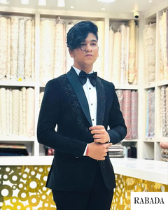 Black Designer Hand Embroidered Tuxedo, Traditional Groom Black Tuxedo, Wedding Jodhpuri Indian <b>Jacket</b>, Designer Jodhpuri Suit - Product Image 3