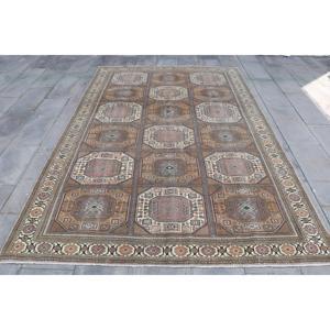 Alfombra de 6.3x9.5 pies, Alfombra Turca Vintage, Alfombra con Estampado Animal Marrón - Product Image 1