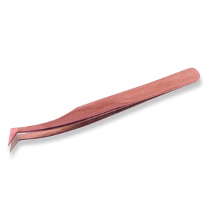 Pince à épiler professionnelle de haute qualité pour extensions de cils, pointe en fibre, prise en main confortable, couleur or rose, parfaite pour isoler les cils naturels - Product Image 4