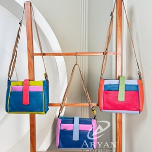 Vente en gros 2025 tendance sac à bandoulière en cuir recyclé à blocs de couleurs sac à bandoulière en cuir multicolore à la mode pour femmes - Product Image 1