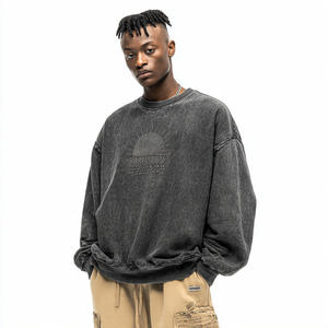 Sudadera Urbana para Hombre, Estilo Vintage Desgastado, Lavado a la Piedra, Estampado de Diamantes de Imitación, Logotipo en Relieve, Lavado Desteñido al Sol - Product Image 4