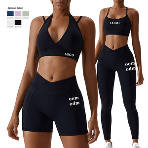 Conjunto de 5 piezas de mallas de yoga hechas a medida para mujer, ropa deportiva para entrenamiento, sujetador de yoga, conjunto de mallas cortas para mujer - Product Image 1