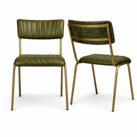 Chaise de salle à manger en cuir véritable avec structure en métal |   Sièges de restaurant bistro industriels et anciens |   Meubles contractuels avec revêtement côtelé |