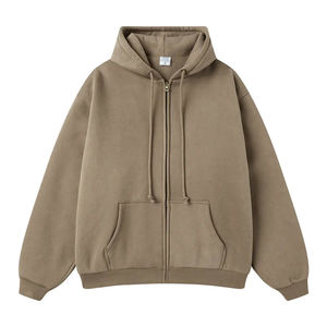 Sweat à capuche épais en coton épais pour hommes avec épaule tombante Streetwear zippé imprimé de logo personnalisé pour l'hiver-Teint uni - Product Image 5