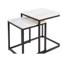 Table basse moderne en fer avec plateau en marbre, finition thermolaquée, design réglable, taille et forme personnalisables pour l'ameublement de la maison