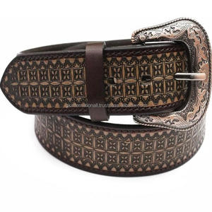 เข็มขัดหนังตะวันตกสลักด้วยมือพร้อมตัวล็อกลายดอกไม้สามารถปรับขนาดได้ดีไซน์ล่าสุด - Product Image 2