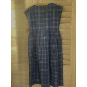 Vestido de Verano para Mujer TOSHNI, Cintura Imperio, Cuello Redondo, Manga Corta, Silueta en A, Algodón a Cuadros Azul Ceniza, Transpirable - Product Image 4