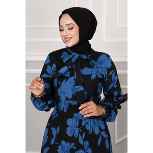 Vestido Hijab Azul Marino con Cintura Elástica y Patrón Regular, Saxe Turquía - Product Image 5